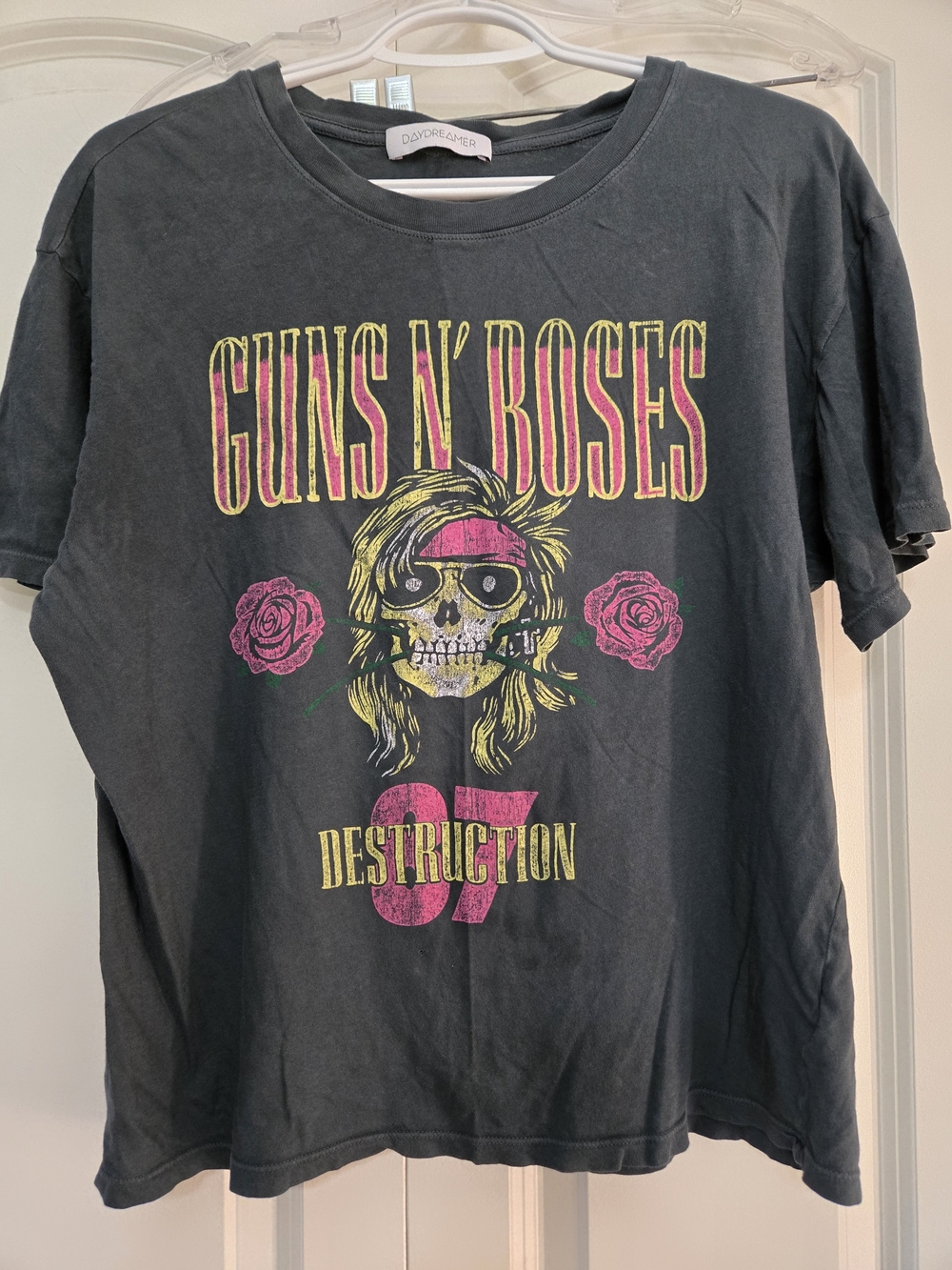 Daydreamer Guns N' Roses Graphic Tee in Black with Yellow & Pink Print
